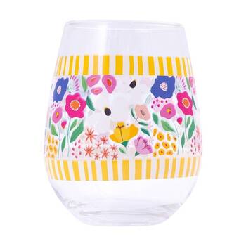 Splosh Billie Stripe Stemless Wine Glass Printed Decal Yellow 530ml