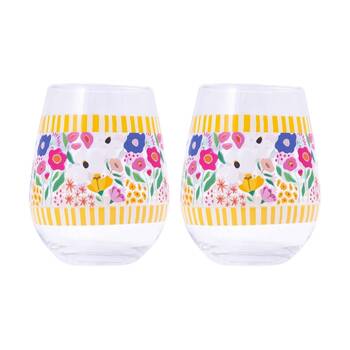 2PK Splosh Billie Stripe Stemless Wine Glass Printed Decal Yellow 530ml