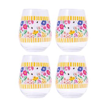 4PK Splosh Billie Stripe Stemless Wine Glass Printed Decal Yellow 530ml