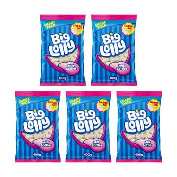 5PK Big Lolly Miniature Milk Bottles Chewy Gummy Confectionary Candy 400g