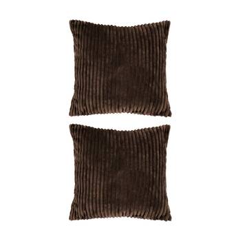 2PK Bambury Channel Square Cushion Plush Throw Pillow Chocolate 50x50cm