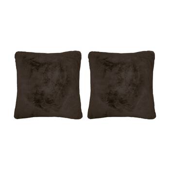 2PK Bambury Frida Square Soft Faux Fur Cushion Throw Pillow Chocolate 50x50cm