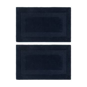 2PK Nautica Sandy Bay Tufted Cotton Decorative Bathroom Bath Mat 61x43cm Navy