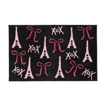 Betsey Johnson Bows In Paris Bath Mat Non-Slip Machine Washable Blk/Pink 50x80cm