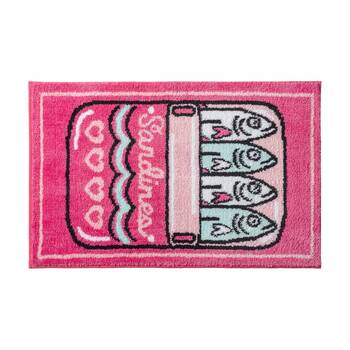 Betsey Johnson Sardines Bath Mat Non-Slip Machine Washable Hot Pink/Blue 50x80cm