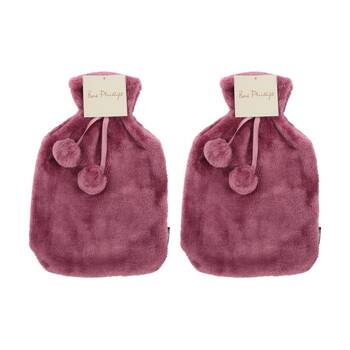2PK Bas Phillips Faux Mink Plush Hot Water Bottle Cover Wild Berry 2L