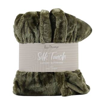 Bas Phillips Silk Touch Polyester 300GSM Bath Robe Plain Moss