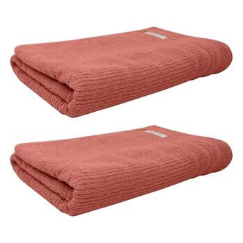 2x Bas Phillips Cairo Ribbed Collection Cotton Bath Towel 137x68cm Rose Mist