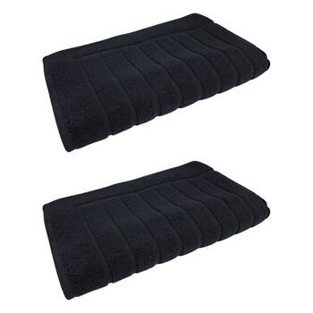 2x Bas Phillips Valencia Zero Twist Collection Cotton Bath Mat 48 x 78cm Black