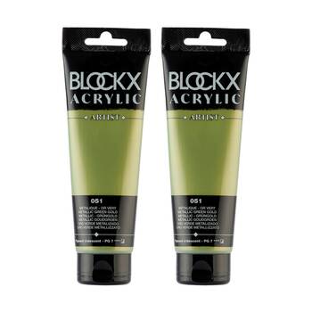 2PK Blockx Acrylic Metallic 120ml Paint Tube Art/Craft - Green Gold