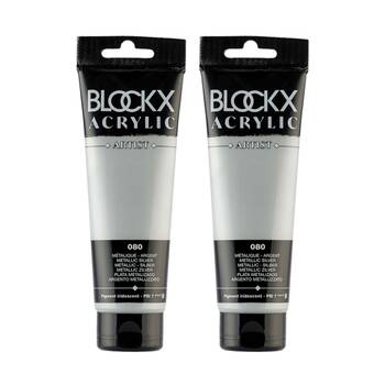 2PK Blockx Acrylic Metallic 120ml Paint Tube Art/Craft - Silver