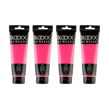 4PK Blockx Acrylic 120ml Paint Tube Art/Craft - FluorescentPink