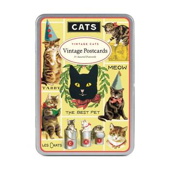 18pc Cavallini Cats Postcard Set Vintage Designs In Keepsake Tin