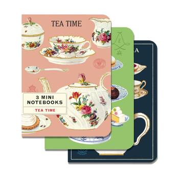 3pc Cavallini Tea Time Notebook Mini Set Vintage Artwork Stationary