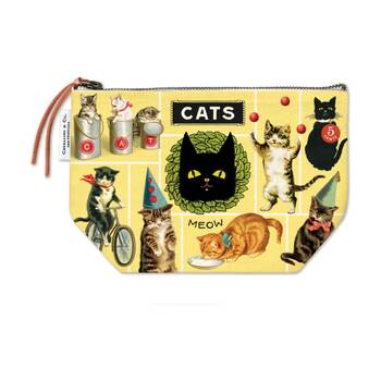 Cavallini Cats Zipper Pouch Bag Cotton Canvas Vintage Feline Artwork