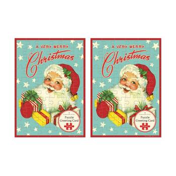 2x Cavallini Greeting Card Design 60pc Puzzle Santa Vintage Christmas Artwork