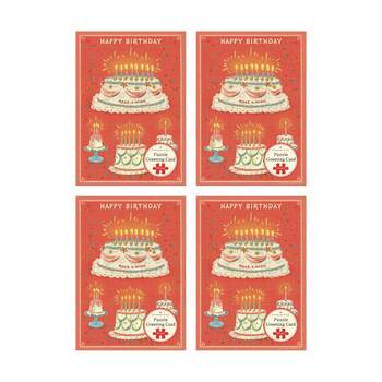 4x Cavallini Greeting Card Design 60pc Puzzle Vintage Cake Happy Birthday