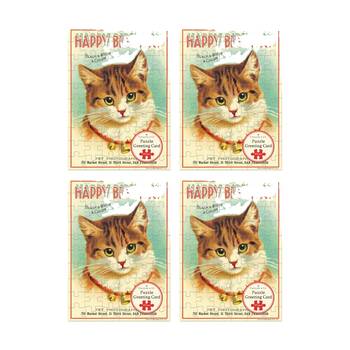 4x Cavallini Greeting Card Design 60pc Puzzle Vintage Cat Happy Birthday