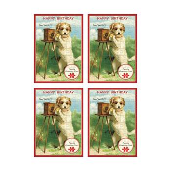 4x Cavallini Greeting Card Design 60pc Puzzle Vintage Dog Happy Birthday