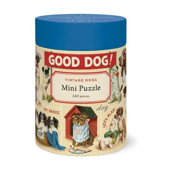240pc Cavallini Mini Puzzle Vintage Dogs Compact Tube With Poster Guide Set