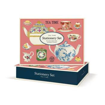 36pc Cavallini Tea Time Stationery Set Vintage Teapots Notes Cards Stickers