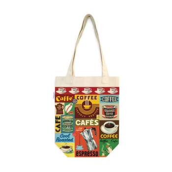 Cavallini Coffee Tote Bag Durable Cotton Vintage Cafe Artwork