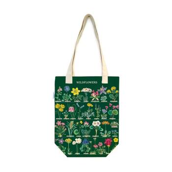 Cavallini Tote Bag Wildflowers 2 Natural Cotton Vintage Botanical Art Storage