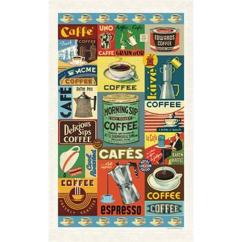 Cavallini Coffee Cotton Tea Towel Vintage Cafe Artwork Kitchen Linens