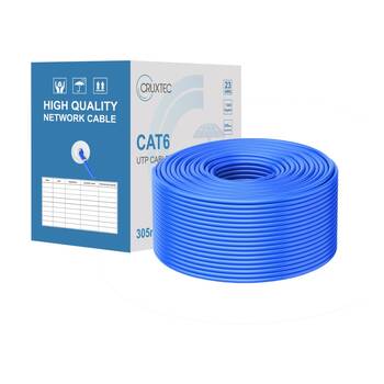 Cruxtec CAT6 UTP Ethernet Cable Reel Box W/ Solid Conductor 305m Blue