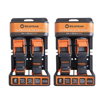 2x 2pc Wildtrak Cambuckle Tie Down Straps Heavy Duty With Protective Plate 3m