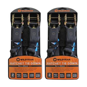 2PK 2pk Wildtrak Ratchet Tie Down Straps Heavy Duty Steel Body 5m x 25mm