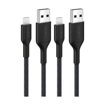2PK Belkin BoostCharge MFi-Certified USB-A to Lightning Charging Cable 1m Black