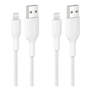 2PK Belkin BoostCharge MFi-Certified USB-C to Lightning Charging Cable 2m White