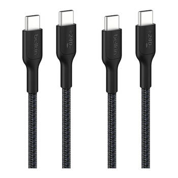 2PK Belkin BoostCharge Pro 240W Braided USB-C to C Charging Cable 1m Black