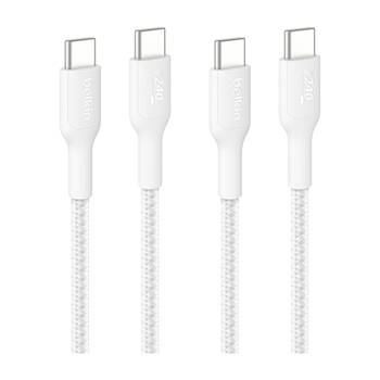 2PK Belkin BoostCharge Pro 240W Braided USB-C to C Charging Cable 1m White