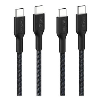 2PK Belkin BoostCharge Pro 240W Braided USB-C to C Charging Cable 2m Black