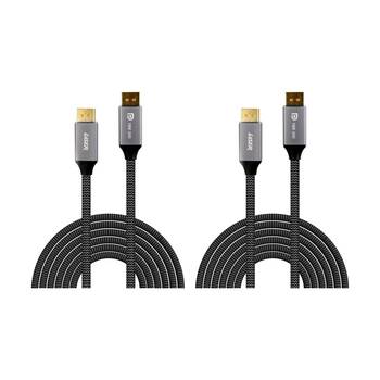 2PK Laser 16K DisplayPort Male-To-Male Braided Jacket Durable Cable 2m Grey