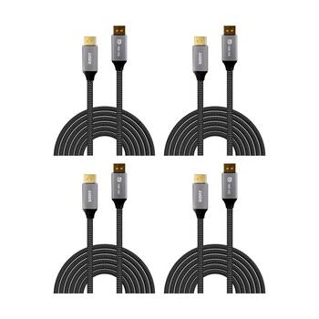 4PK Laser 16K DisplayPort Male-To-Male Braided Jacket Durable Cable 2m Grey