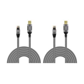 2PK Laser USB-A To RJ45 Male Cable Braided Durable Network Connector 2m Grey