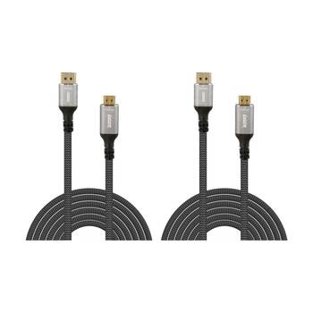 2PK Laser 4K DisplayPort To HDMI Braided Durable Connection Cable 2m Black