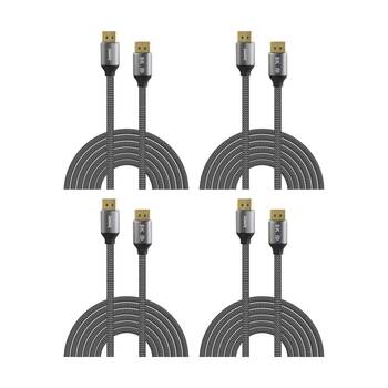 4PK Laser 8K DisplayPort-To-DisplayPort Braided Durable Jacket Cable 2m Grey
