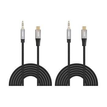 2PK Laser USB-C To 3.5mm AUX Braided Durable Wire Audio Cable 2m Black