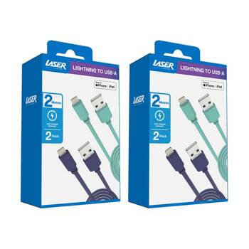 2x 2pc Laser USB-A To MFi Certified Apple Lightning Cable Set 2m Green/Blue
