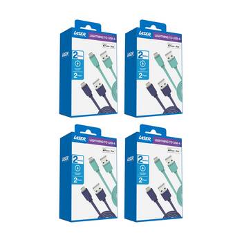 4x 2pc Laser USB-A To MFi Certified Apple Lightning Cable Set 2m Green/Blue