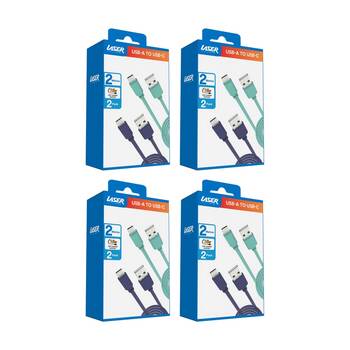 4x 2pc Laser USB-C to USB-A Fast Charging Cables Set 2m Blue/Green