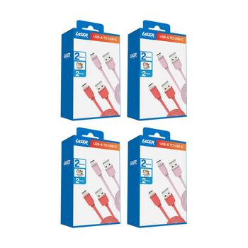 4x 2pc Laser USB-C to USB-A Fast Charging Cables Set 2m Pink/Red