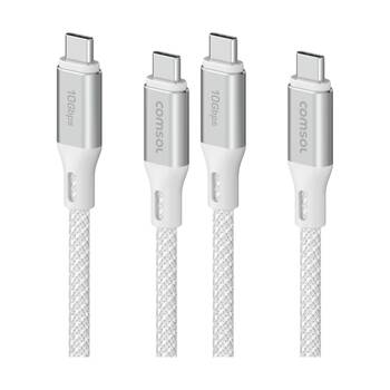 2PK Comsol USB-C To USB C10Gbps Fast Charge 60W Charging Cable White 1.2m