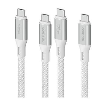 2PK Comsol USB-C To USB C 10Gbps Fast Charge 60W Data Transfer Cable White 2m