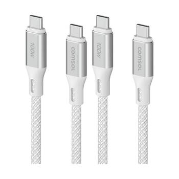 2PK Comsol USB-C To USB C Fast Charging 100W Data Transfer Cable White 3m