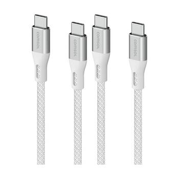 2PK Comsol USB-C To USB C Braided Data Transfer Charge Cable White 3m